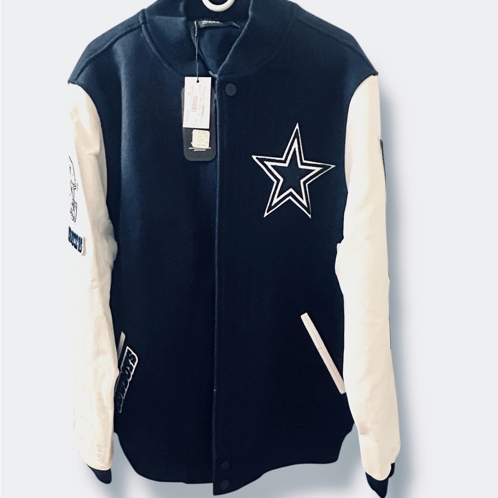 NFL Official Dallas Cowboys Blue and White Varsity Jacket NEW XL